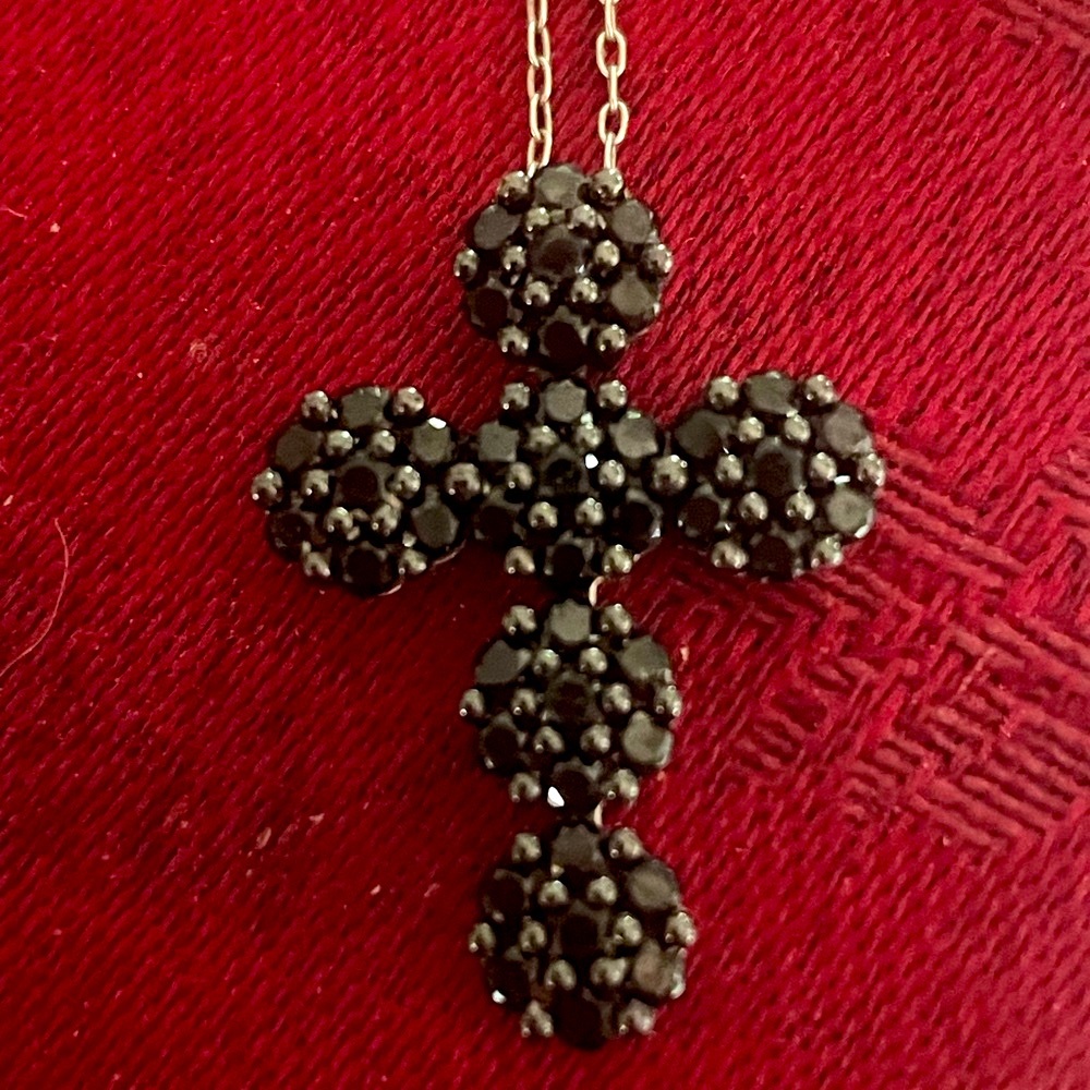 Sterling Silver and Black Spinel Cross Pendant Necklace - Picture 2 of 9